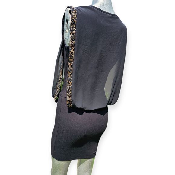 Waggon Paris Sleeveless Black Animal Print Trim Mini Dress Medium - Picture 5 of 10